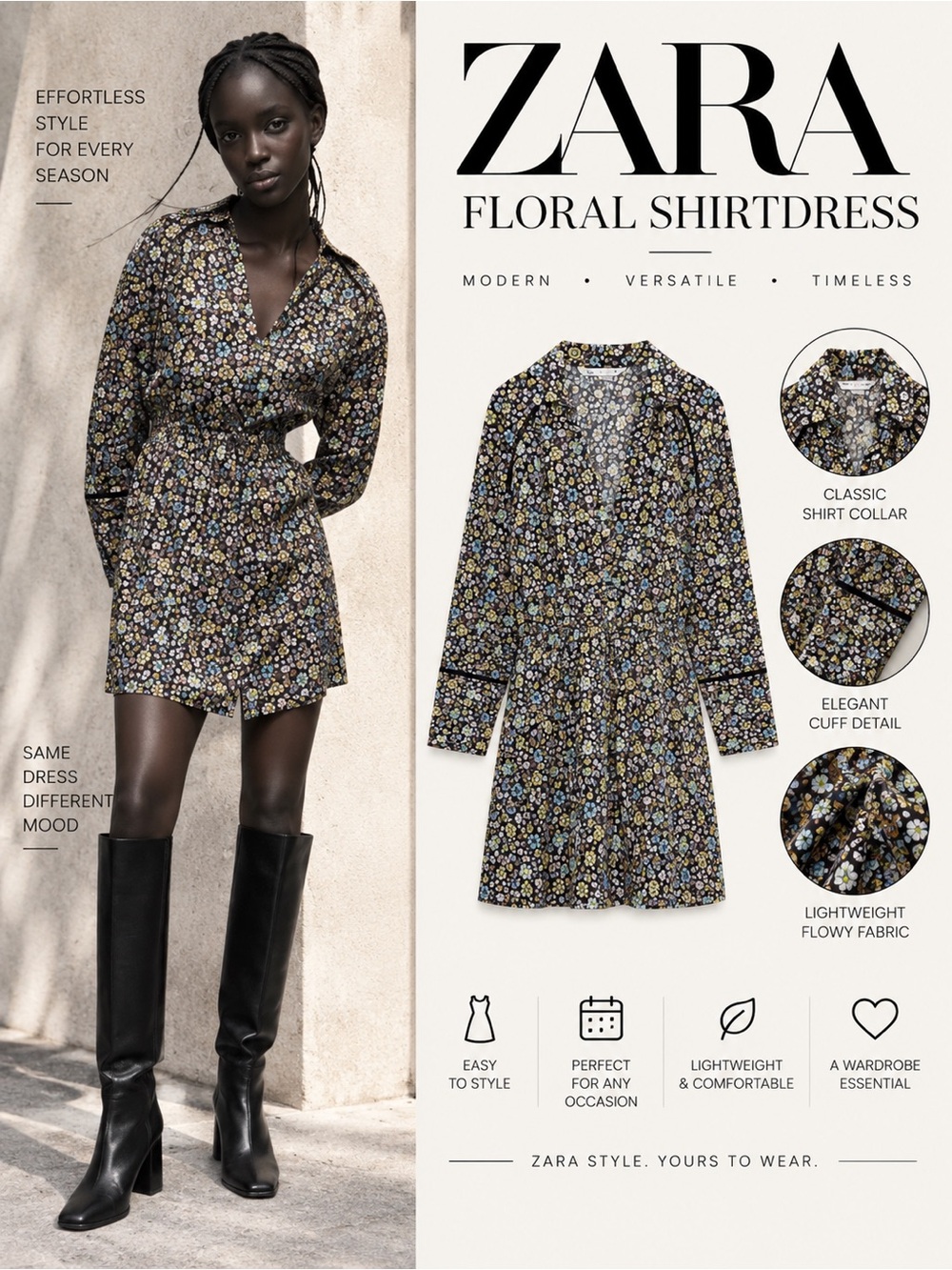 ZARA Multicolor Floral Mini Shirtdress Size M NWT 2763/605